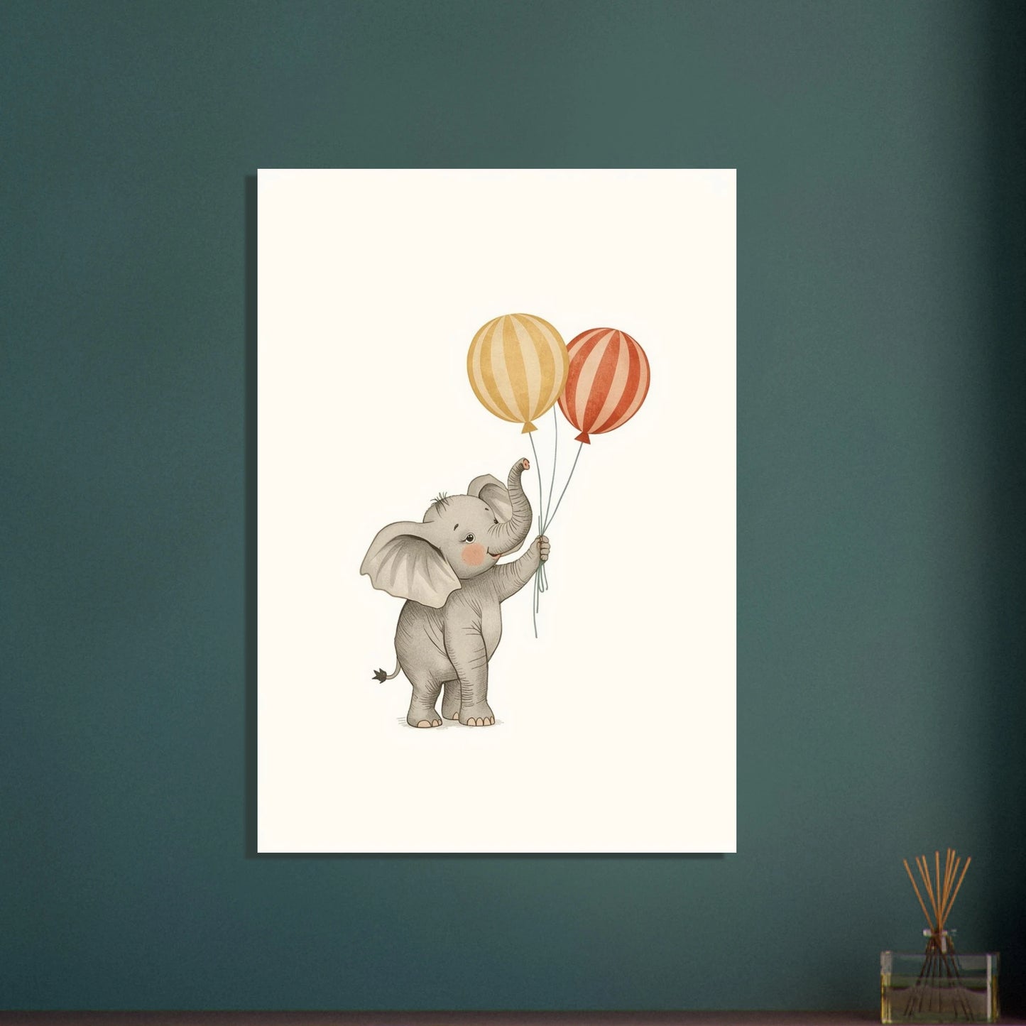 Söt elefant som håller i ballonger, lekfull vintage illustration