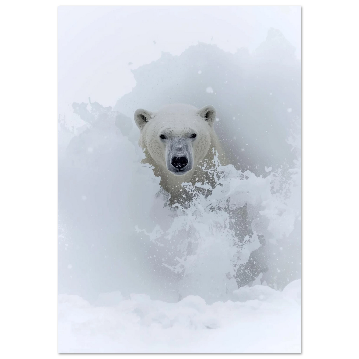 Isbjörn i vit snöstorm med mörk inramning – arktisk fotoposter