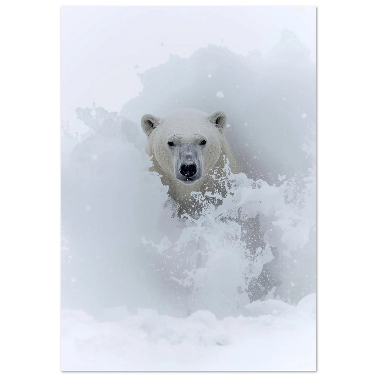 Isbjörn i vit snöstorm med mörk inramning – arktisk fotoposter