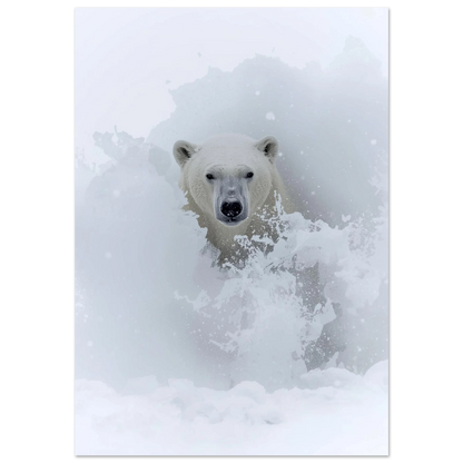 Isbjörn i vit snöstorm med mörk inramning – arktisk fotoposter