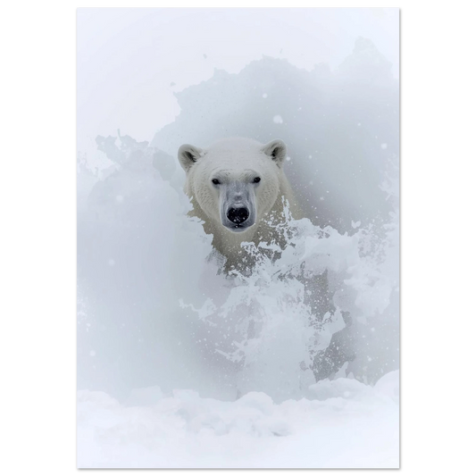 Isbjörn i vit snöstorm med mörk inramning – arktisk fotoposter
