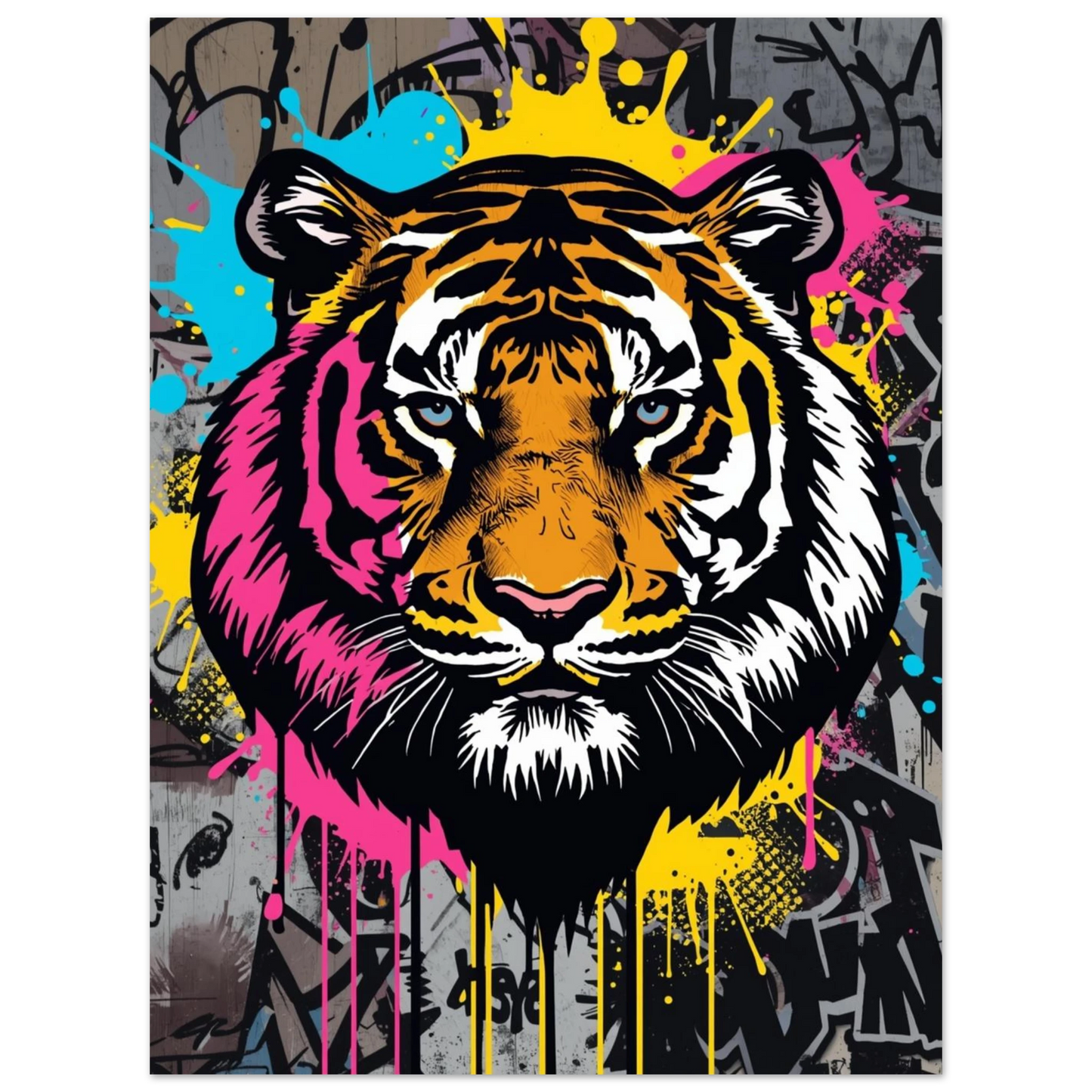 Street art inspirerat djurmotiv av en tiger med turkosa inslag