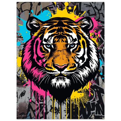 Street art inspirerat djurmotiv av en tiger med turkosa inslag