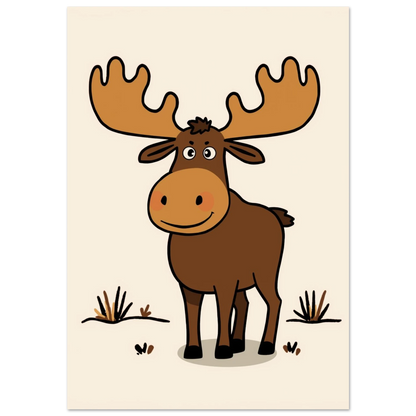 Tecknad brun älg med stora horn på beige bakgrund