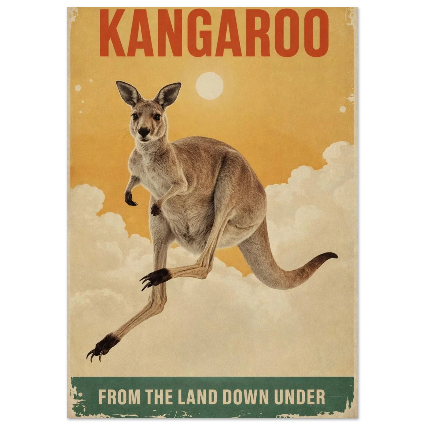 Väggkonst med känguru motiv i mjuka pastelltoner och retrokänsla – Retro poster