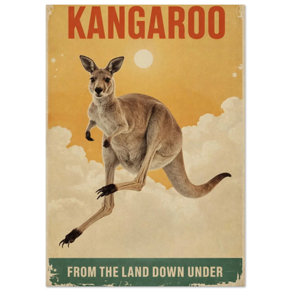 Väggkonst med känguru motiv i mjuka pastelltoner och retrokänsla – Retro poster