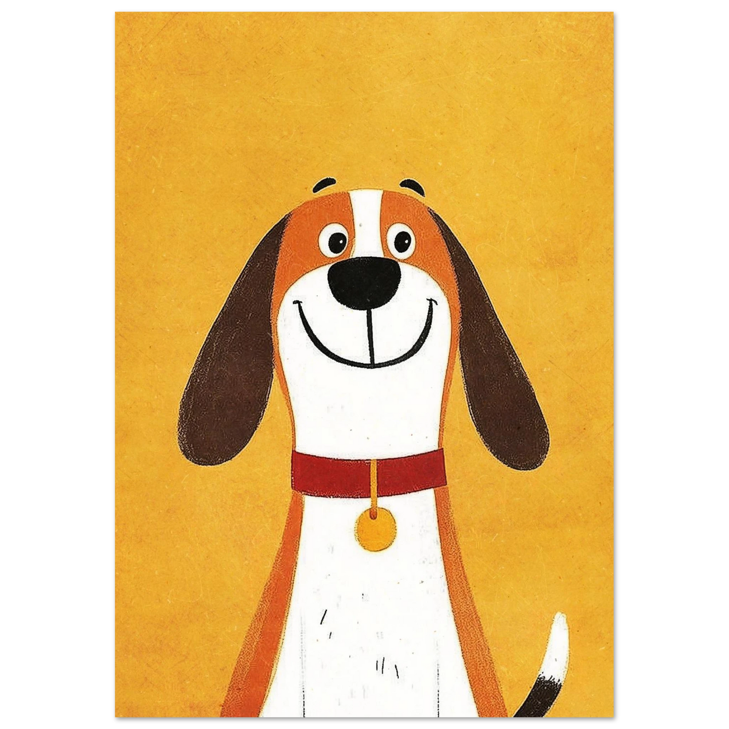 Charmig hundposter med en lycklig hundkaraktär i varmgula färgtoner