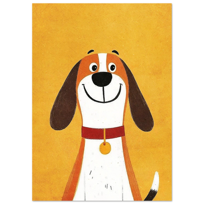 Charmig hundposter med en lycklig hundkaraktär i varmgula färgtoner