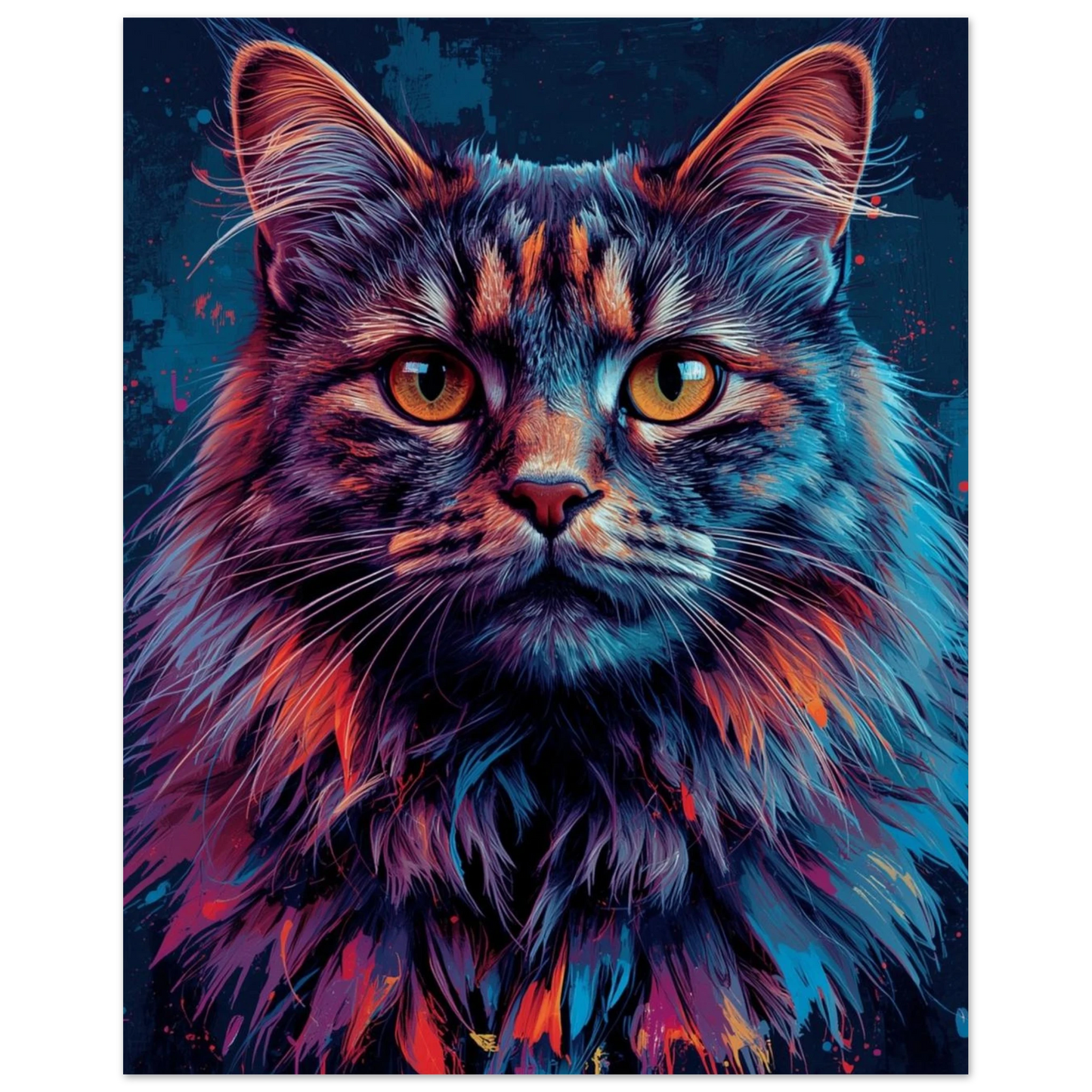 Färgexplosivt kattporträtt i konstnärlig stil, detaljerad päls – Målad poster