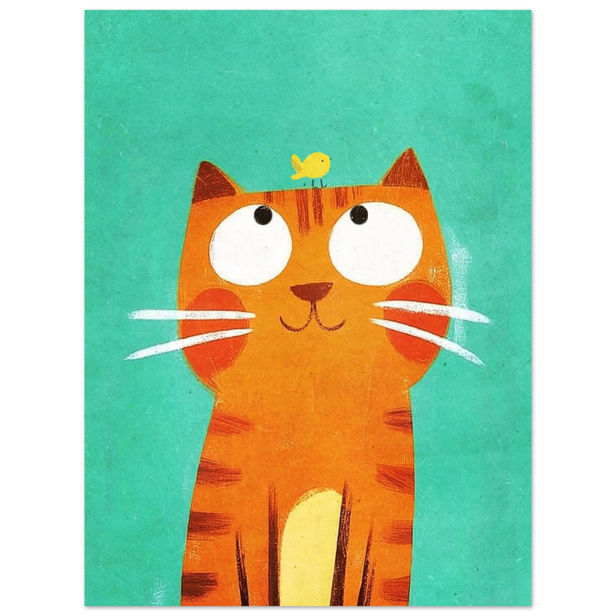 Lekfull djurposter med en katt och fågel i harmonisk vänskap