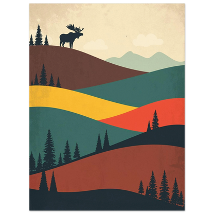 Minimalistisk illustration av en älg i skymningsljus – modern väggkonst