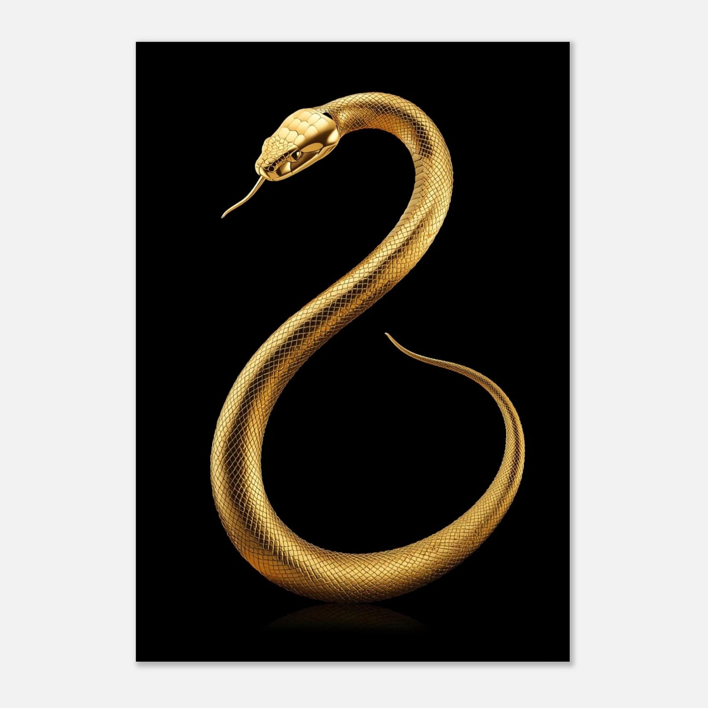 Minimalistisk poster med en skulptural gyllene orm i dramatisk ljussättning