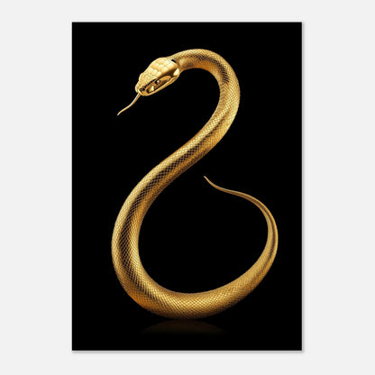 Minimalistisk poster med en skulptural gyllene orm i dramatisk ljussättning