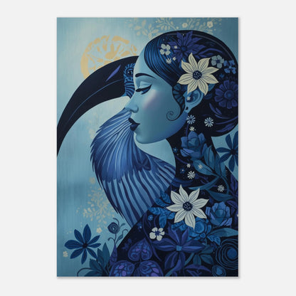 Blå djurposter med korp och blommönster i dekorativ grafik