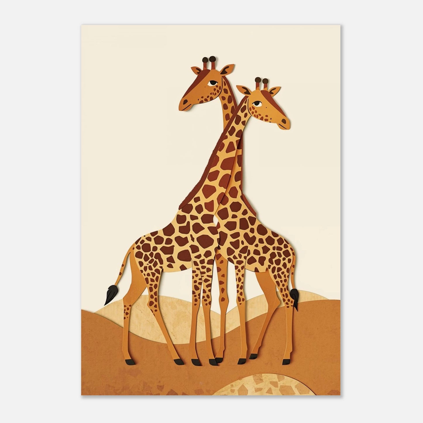 Konstnärligt print med giraffer i lager-på-lager stil och mjuka konturer