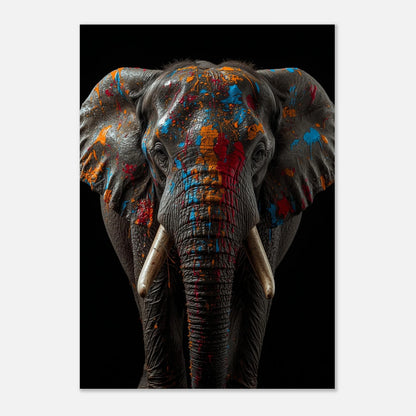 Modern väggkonst föreställande elefant med färgstänk i klara nyanser