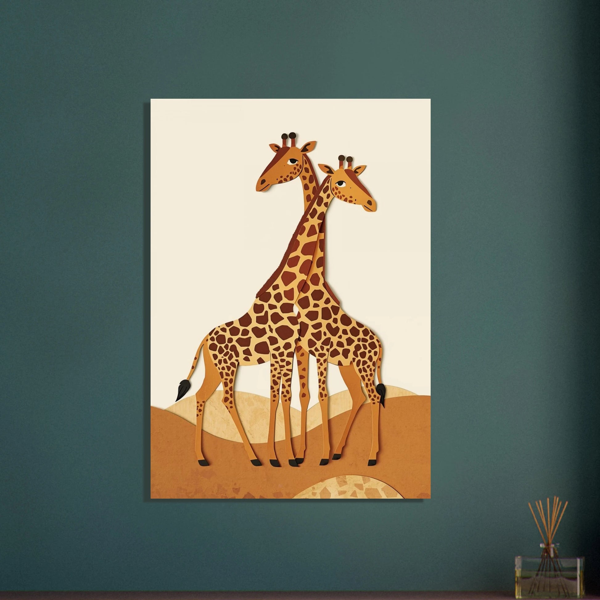 Två giraffer i en mjuk och stämningsfull collage-illustration