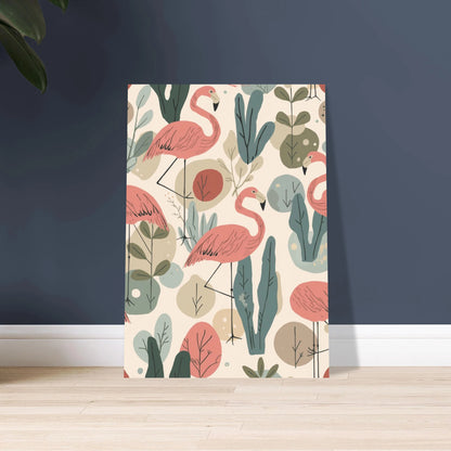 Flamingo i tropiskt mönster, skandinavisk design med abstrakta växter
