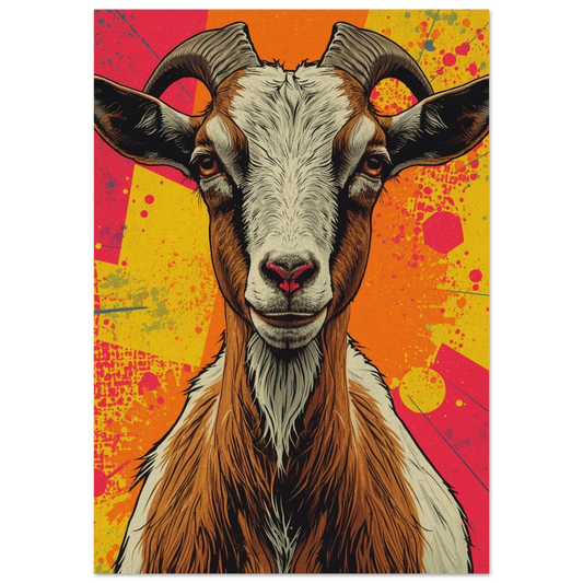Färgglatt porträtt av en get med horn i popkonst-stil – Retro poster