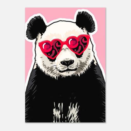 Illustration av en panda som bär röda hjärtglasögon i pop art-stil