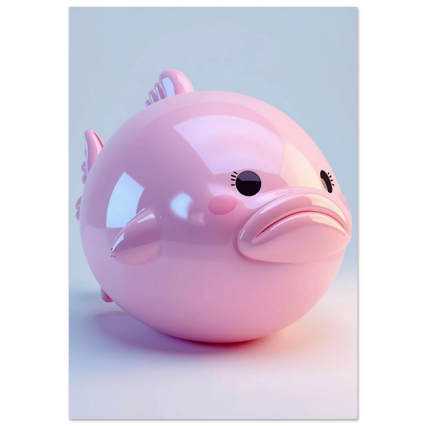Rosa blobfisk som glansig 3D-figur i mjukt gryningsljus – modern djurposter