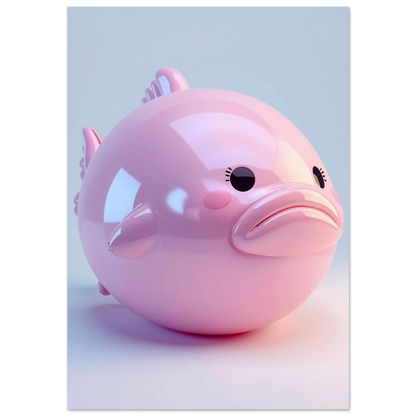 Rosa blobfisk som glansig 3D-figur i mjukt gryningsljus – modern djurposter