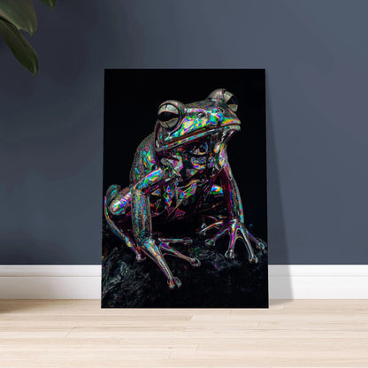 Holografisk groda med skimrande färger, surrealistisk och modern djurkonst