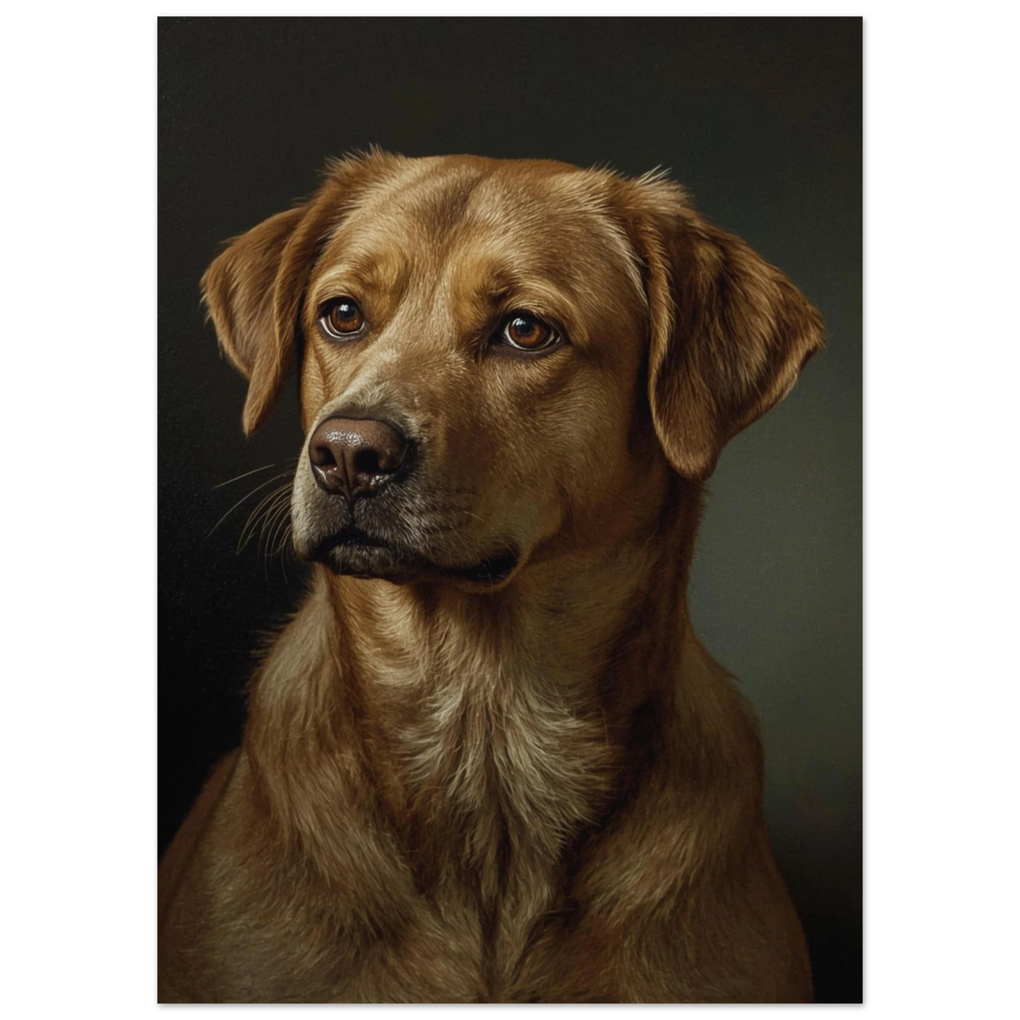 Närbild av trofast hund med bärnstensfärgade ögon – fotorealistisk djurposter
