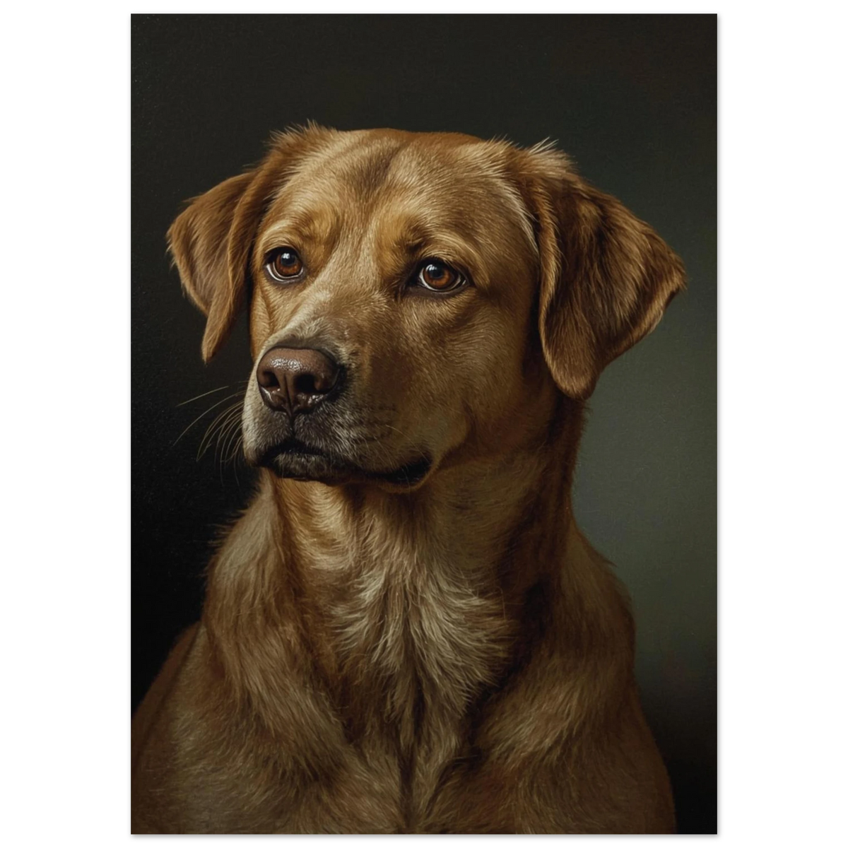 Närbild av trofast hund med bärnstensfärgade ögon – fotorealistisk djurposter