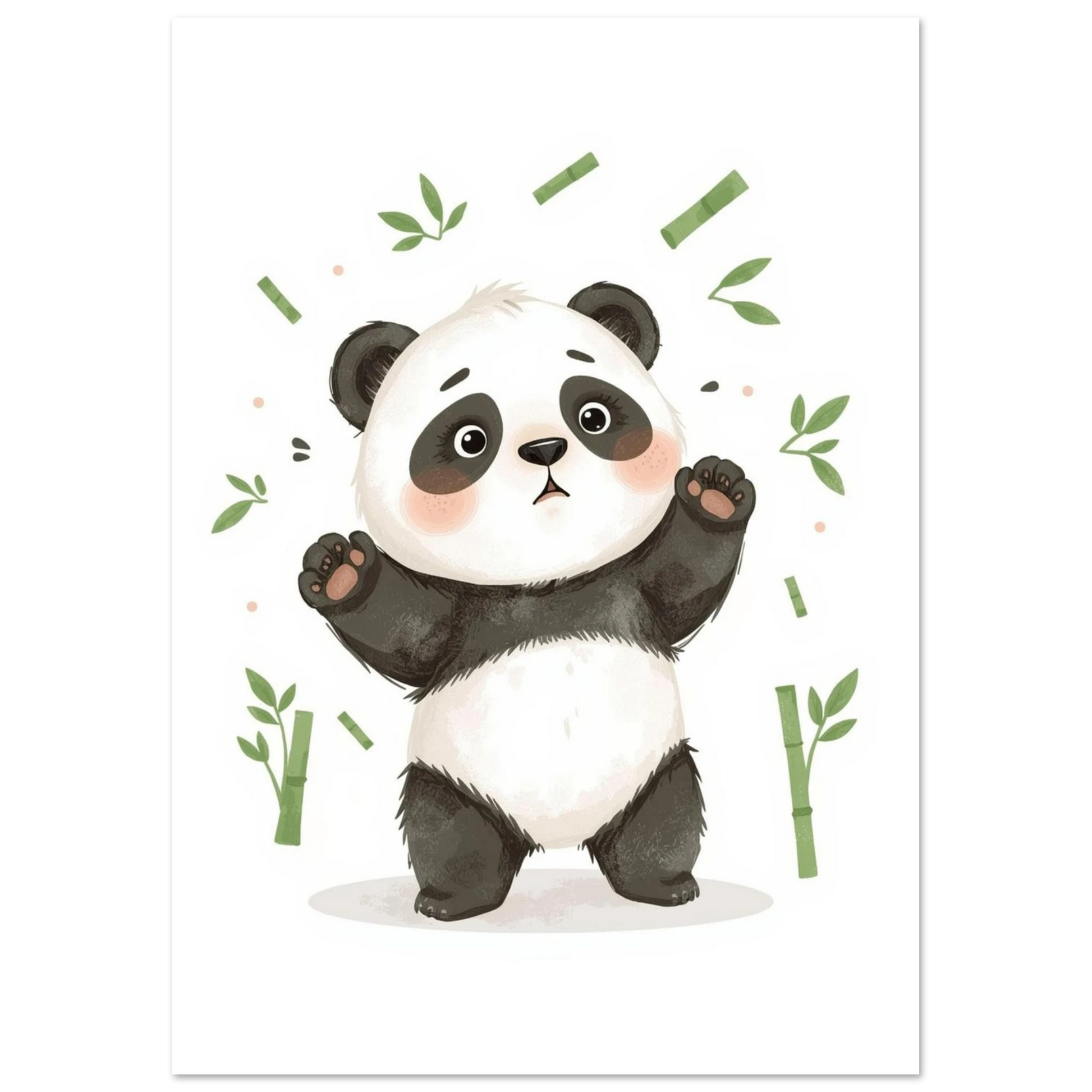 Illustrerad panda med stora ögon och bambuskott – djurmotiv tavla
