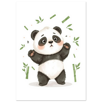 Illustrerad panda med stora ögon och bambuskott – djurmotiv tavla