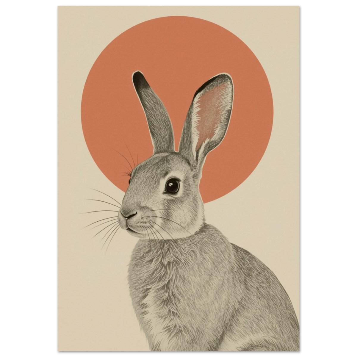 Detaljrik kanin med en orange cirkel i bakgrunden – Retro poster