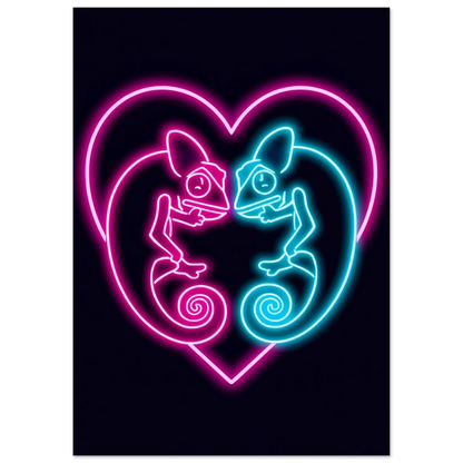 Modern tavla med kameleonter i lysande magenta och cyanblå neon