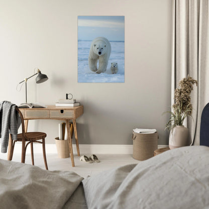 Isbjörn och unge i naturlig miljö i Arktis – Fotorealistisk Poster