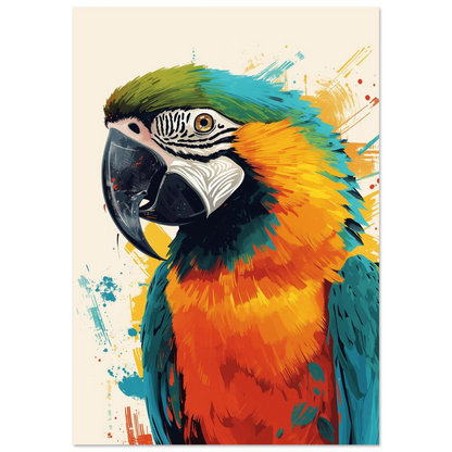 Färgglad papegoja i profil med blåa och orangea fjädrar – digital illustration