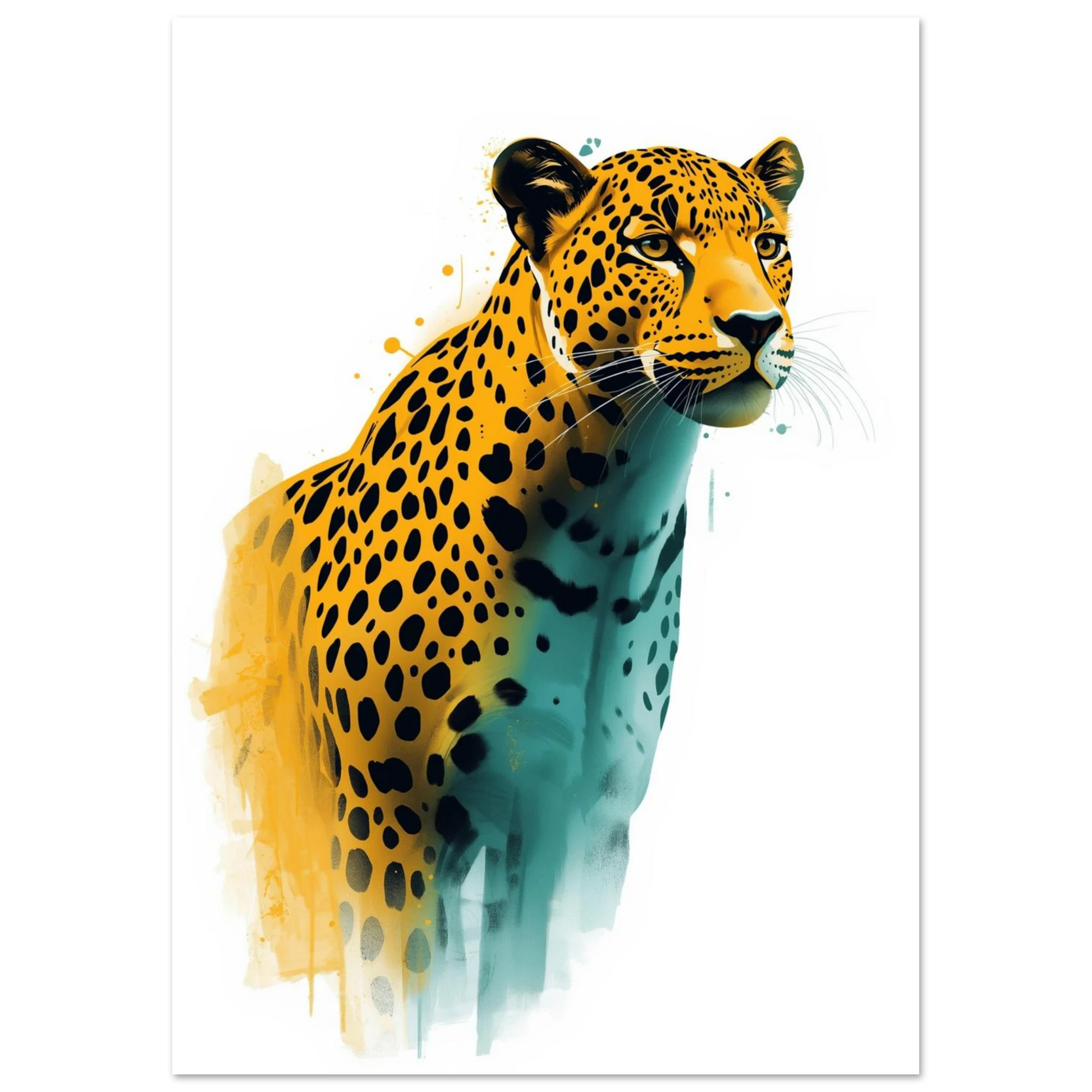 Modern djurtavla föreställande en leopard i eterisk illustration med akvarellkänsla