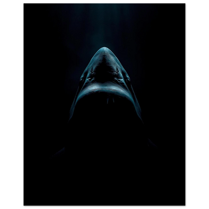 Närbild på en hajs nos i djupt blått ljus – Fotorealistisk poster
