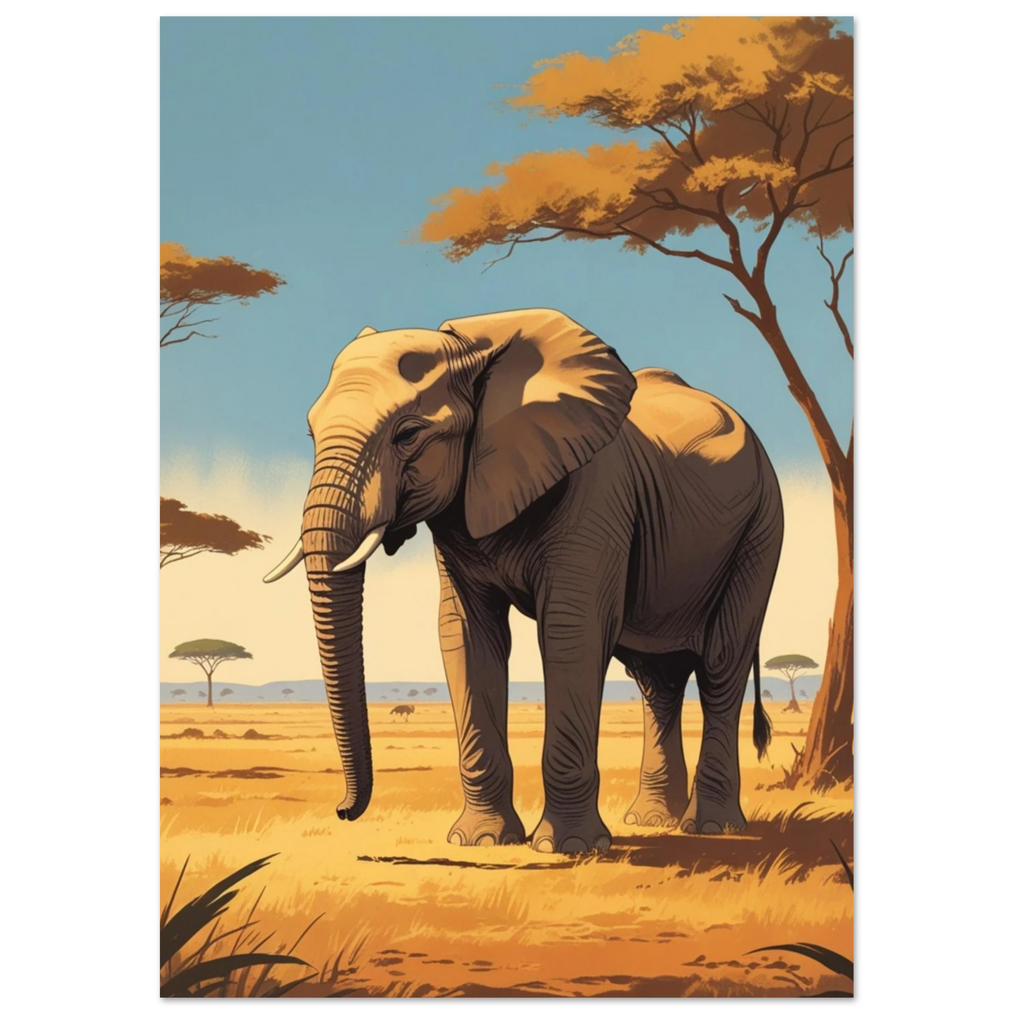 Detaljerad teckning av en elefant i klassisk 1940-talsstil