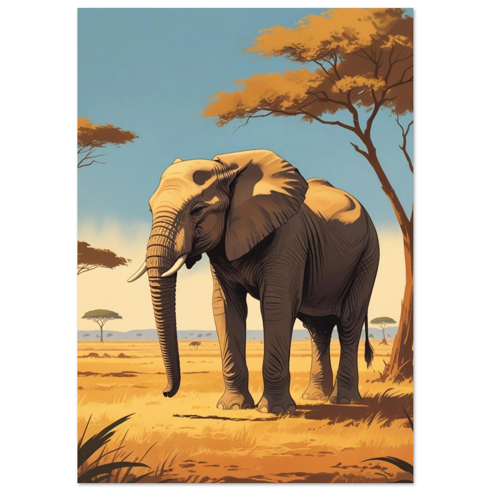 Detaljerad teckning av en elefant i klassisk 1940-talsstil