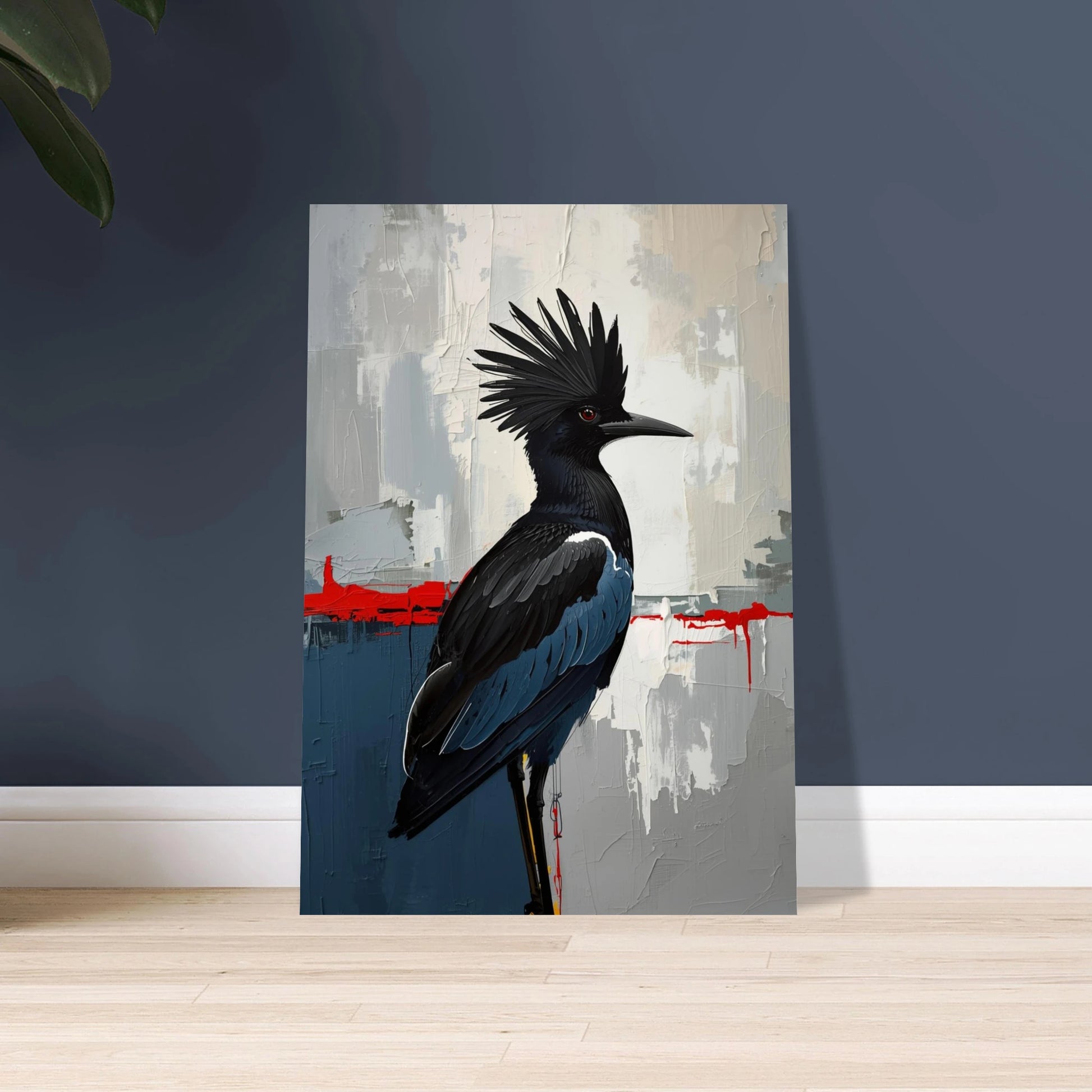 Sekreterarfågel i impasto oljemålning med abstrakt bakgrund, konstnärlig stämning.