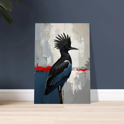 Sekreterarfågel i impasto oljemålning med abstrakt bakgrund, konstnärlig stämning.