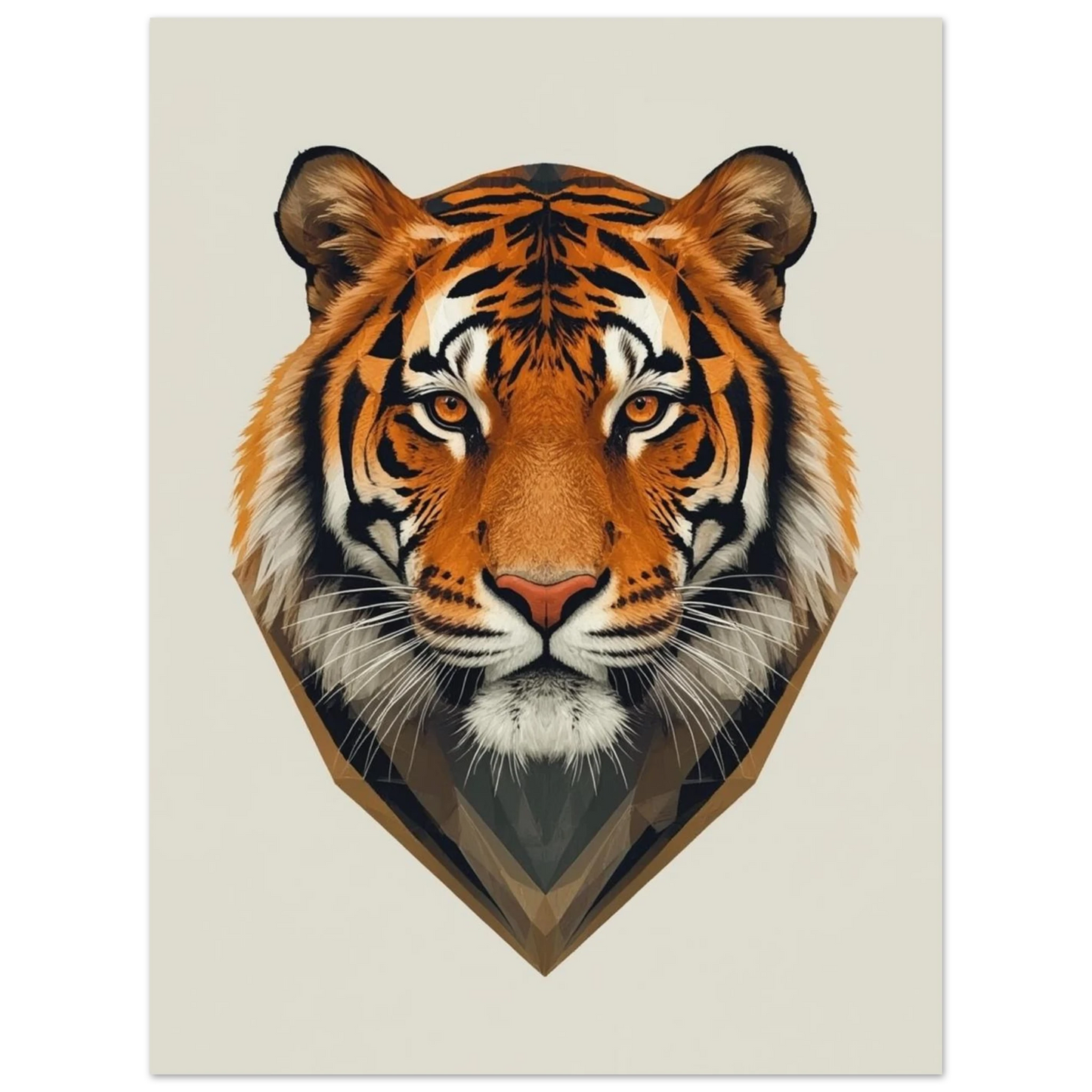 Kraftfull djurposter föreställande en tiger i symmetrisk digital konststil