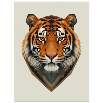 Kraftfull djurposter föreställande en tiger i symmetrisk digital konststil