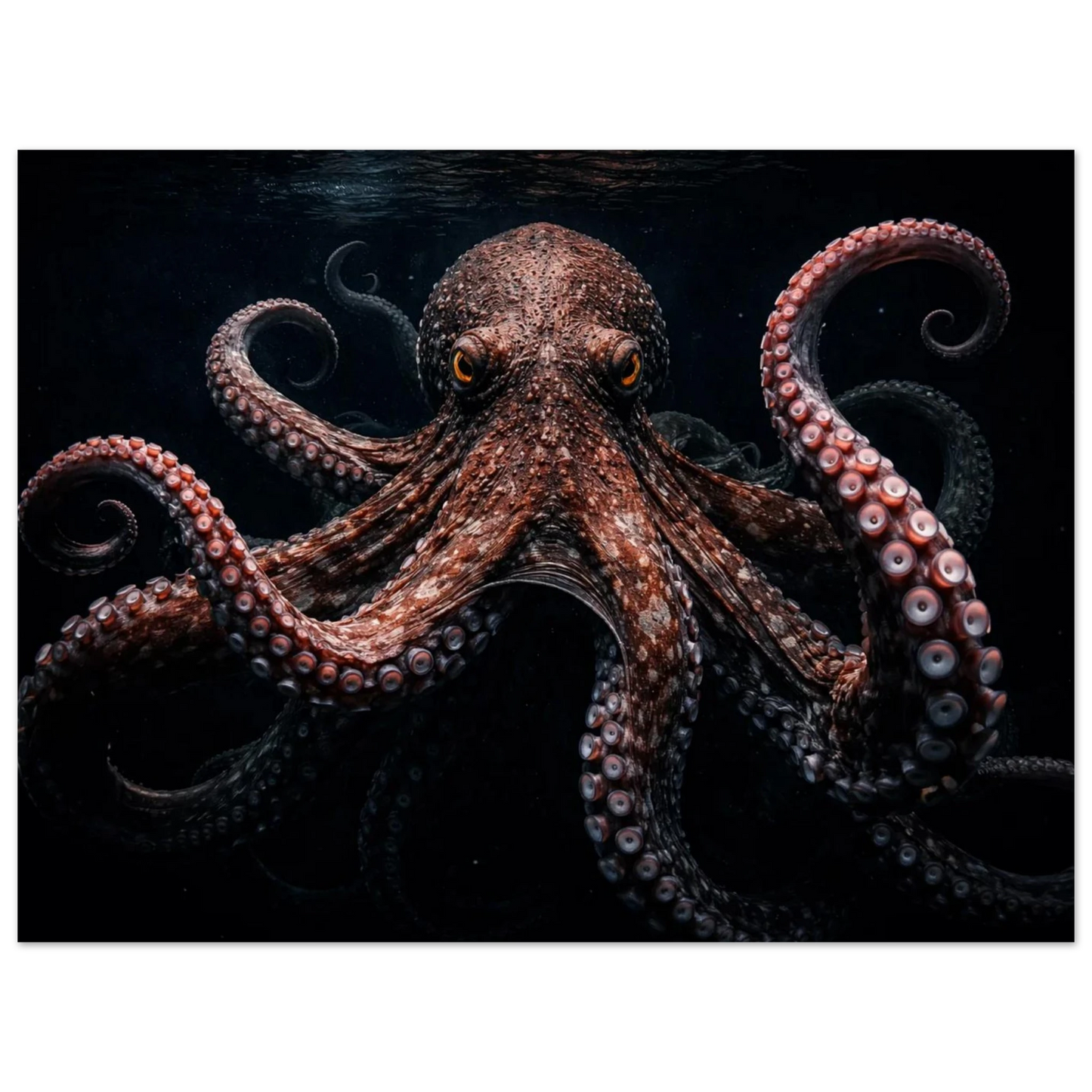 Närbild av Kraken med sugkoppar synliga och reflekterande ögon – Målad poster