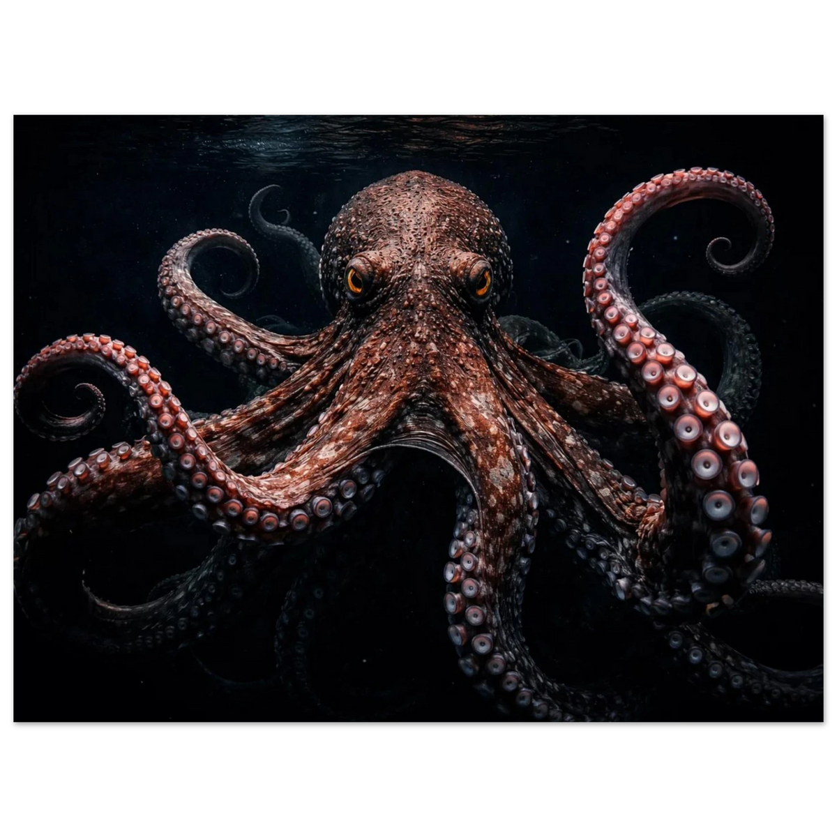 Närbild av Kraken med sugkoppar synliga och reflekterande ögon – Målad poster