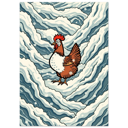 Stiliserad illustration av en höna i snöstorm – konstnärligt djurmotiv
