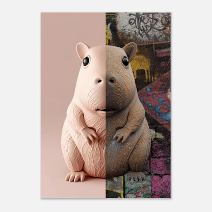 Kreativt djurmotiv av en kapybara i kontrastrik miljö mellan studio och stad – snygg poster