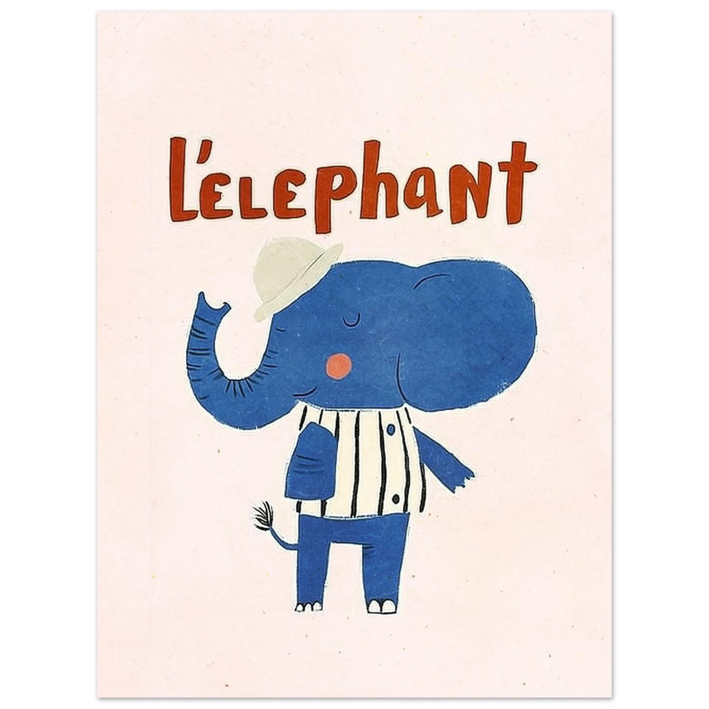 Söt blå elefant i randig mundering – grafiskt print för barn