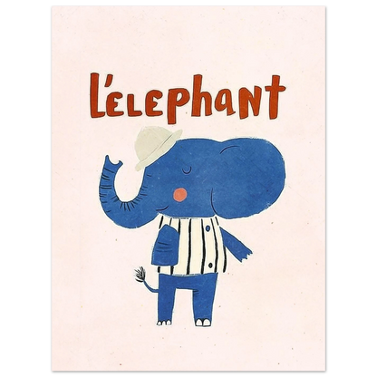 Söt blå elefant i randig mundering – grafiskt print för barn