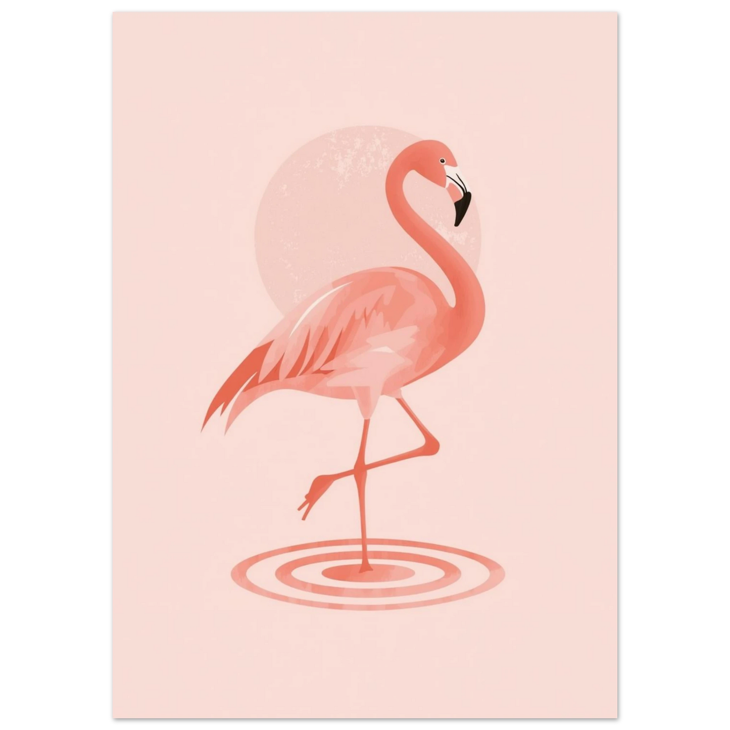 Stiliserad flamingo med cirklar i vattnet, rosa illustration för väggen